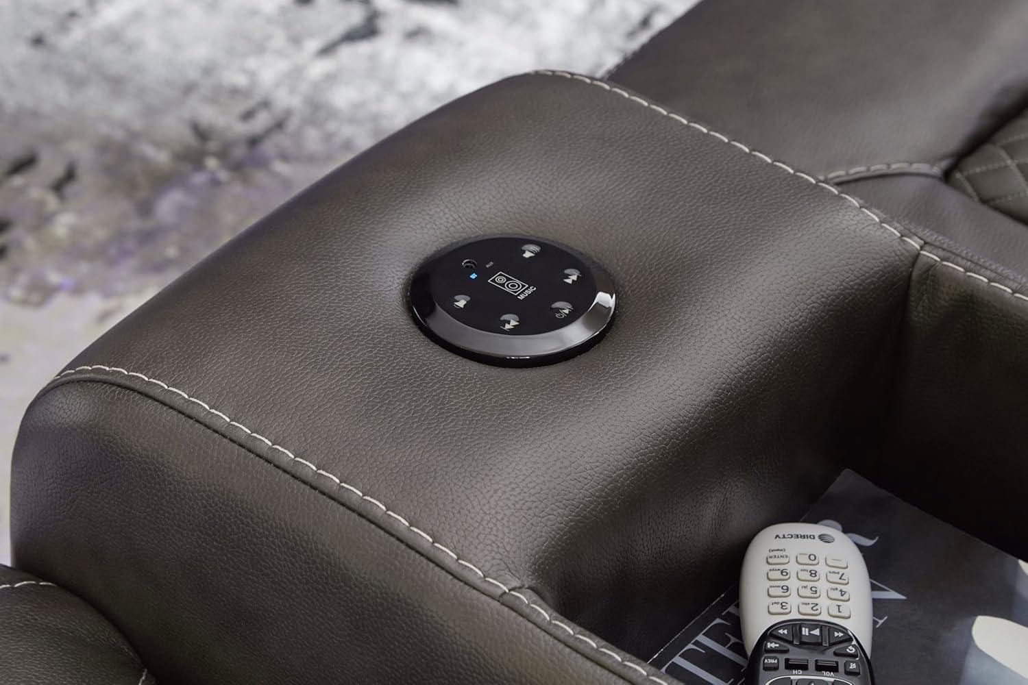 imageSignature Design by Ashley NextGen DuraPella Power Reclining Sofa Wireless ampamp USB Charging ZeroGravity Adjustable Headrest WaterRepellent Faux Leather DropDown Table BeigeBrown 86Dark Gray