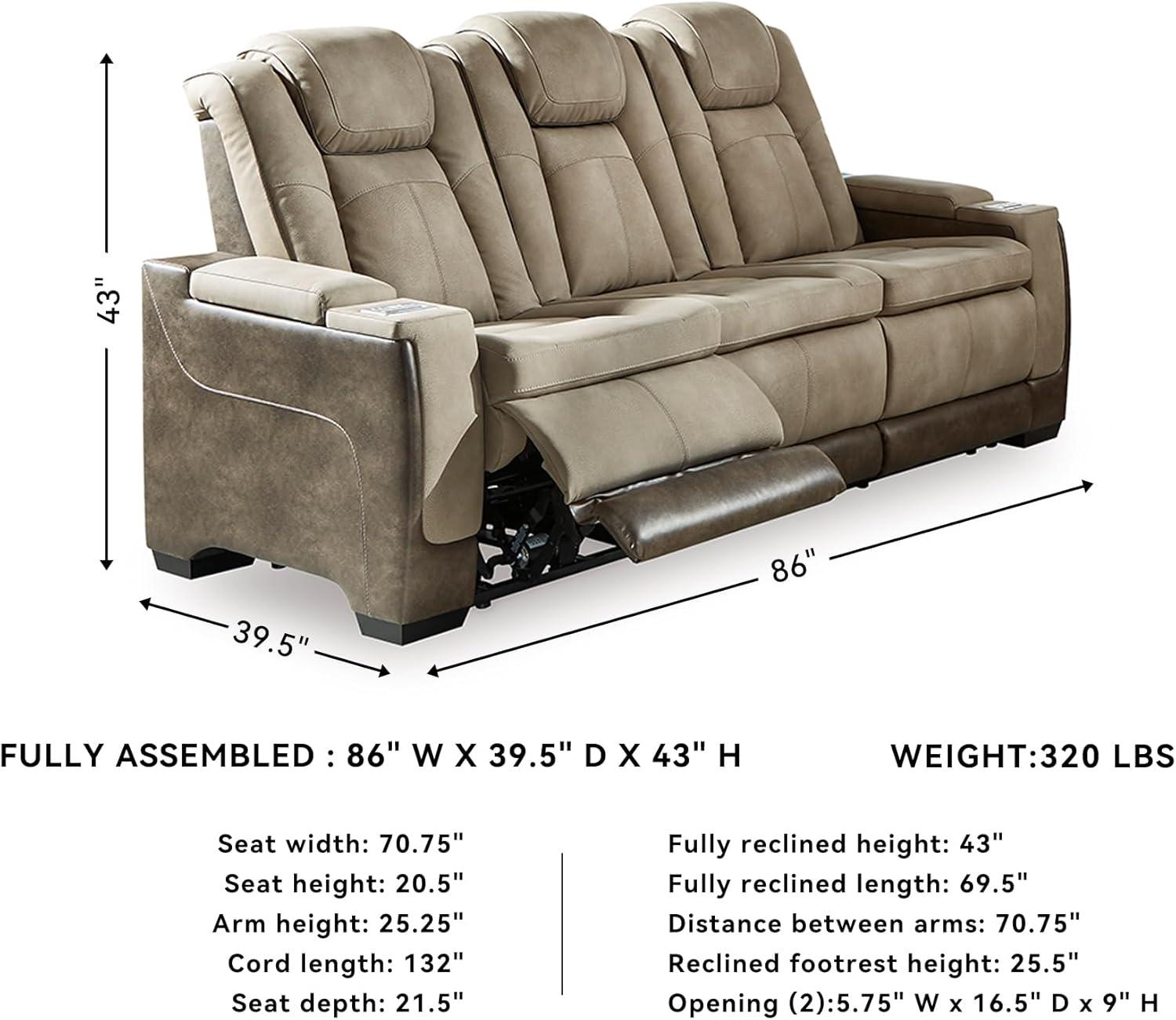 imageSignature Design by Ashley NextGen DuraPella Power Reclining Sofa Wireless ampamp USB Charging ZeroGravity Adjustable Headrest WaterRepellent Faux Leather DropDown Table BeigeBrown 86Beige