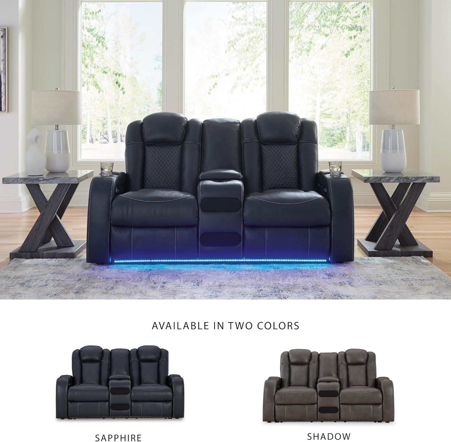 imageSignature Design by Ashley NextGen DuraPella Power Reclining Sofa Wireless ampamp USB Charging ZeroGravity Adjustable Headrest WaterRepellent Faux Leather DropDown Table BeigeBrown 86Navy