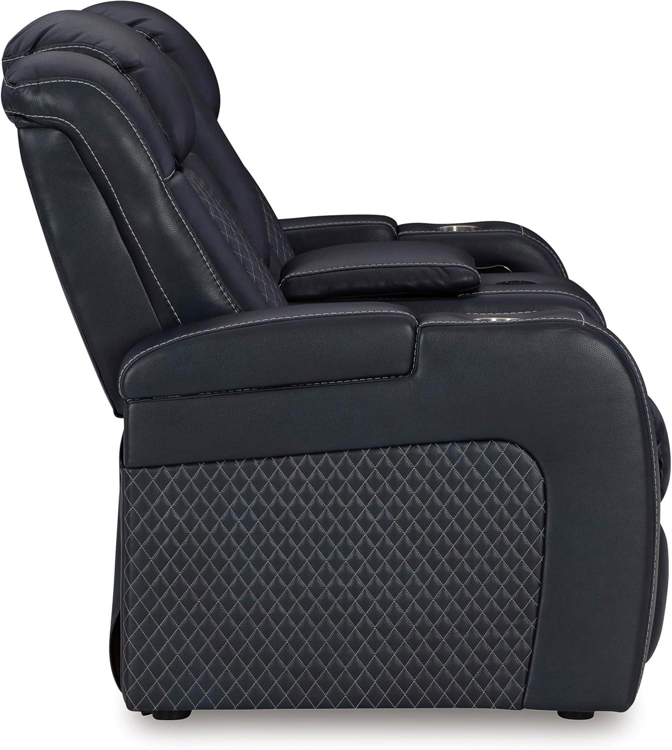 imageSignature Design by Ashley NextGen DuraPella Power Reclining Sofa Wireless ampamp USB Charging ZeroGravity Adjustable Headrest WaterRepellent Faux Leather DropDown Table BeigeBrown 86Navy