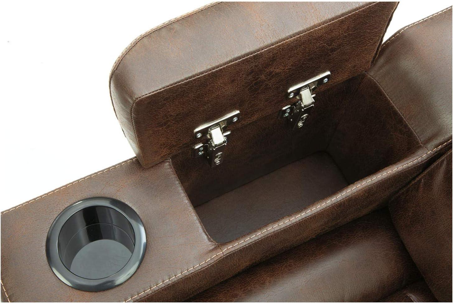 imageSignature Design by Ashley NextGen DuraPella Power Reclining Sofa Wireless ampamp USB Charging ZeroGravity Adjustable Headrest WaterRepellent Faux Leather DropDown Table BeigeBrown 86Brown