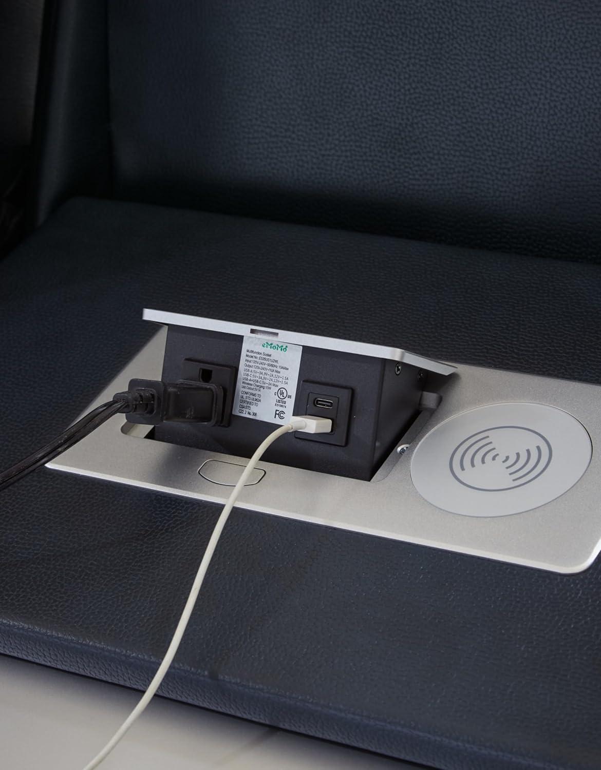 imageSignature Design by Ashley NextGen DuraPella Power Reclining Sofa Wireless ampamp USB Charging ZeroGravity Adjustable Headrest WaterRepellent Faux Leather DropDown Table BeigeBrown 86Navy