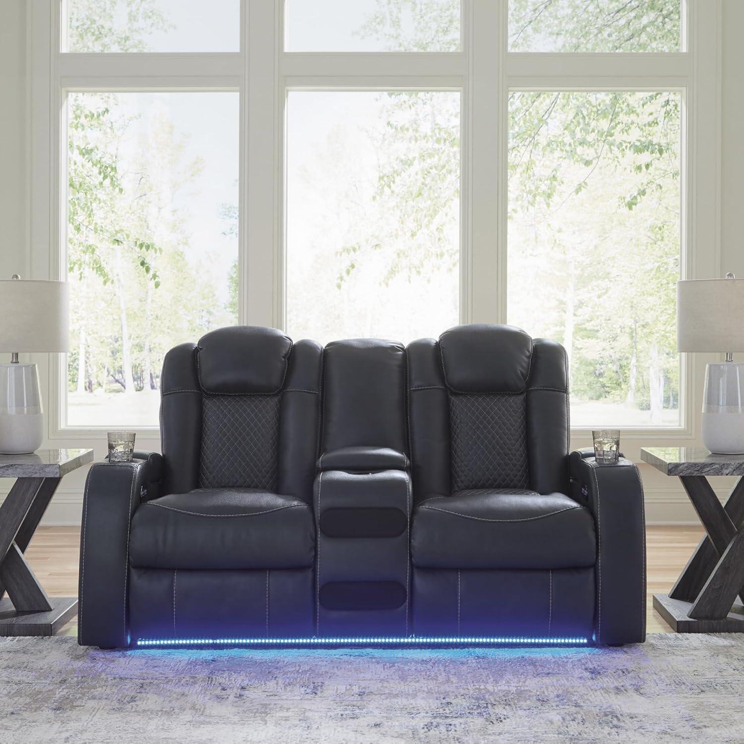 imageSignature Design by Ashley NextGen DuraPella Power Reclining Sofa Wireless ampamp USB Charging ZeroGravity Adjustable Headrest WaterRepellent Faux Leather DropDown Table BeigeBrown 86Navy