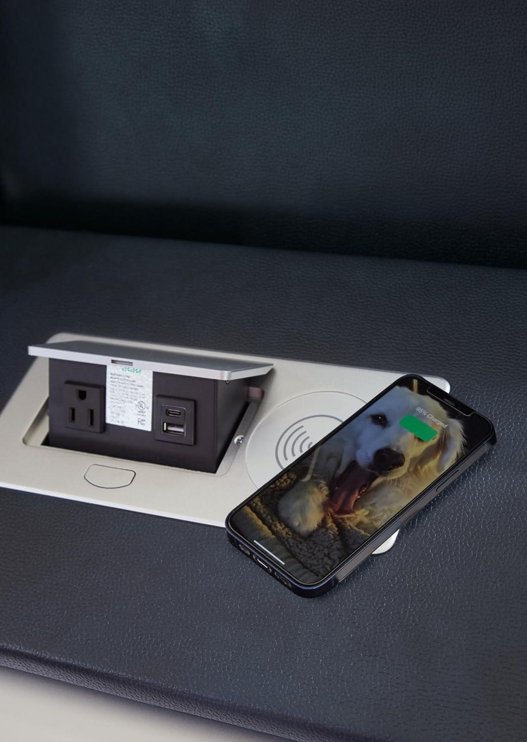 imageSignature Design by Ashley NextGen DuraPella Power Reclining Sofa Wireless ampamp USB Charging ZeroGravity Adjustable Headrest WaterRepellent Faux Leather DropDown Table BeigeBrown 86Navy