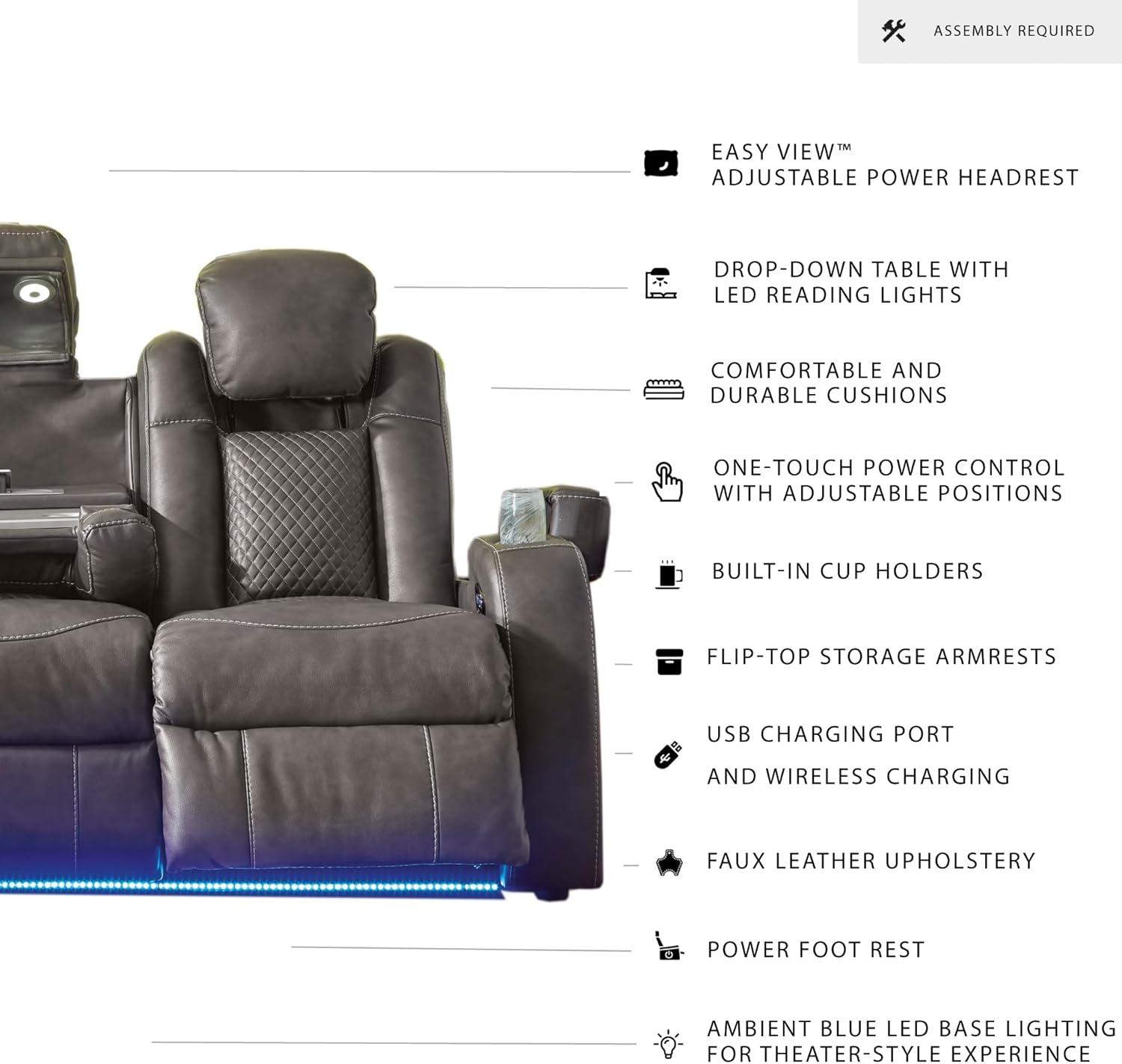 imageSignature Design by Ashley NextGen DuraPella Power Reclining Sofa Wireless ampamp USB Charging ZeroGravity Adjustable Headrest WaterRepellent Faux Leather DropDown Table BeigeBrown 86Dark Gray