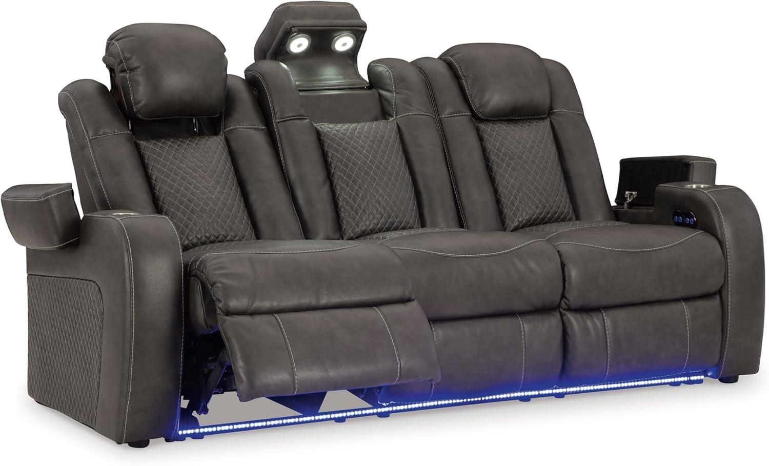 imageSignature Design by Ashley NextGen DuraPella Power Reclining Sofa Wireless ampamp USB Charging ZeroGravity Adjustable Headrest WaterRepellent Faux Leather DropDown Table BeigeBrown 86Dark Gray