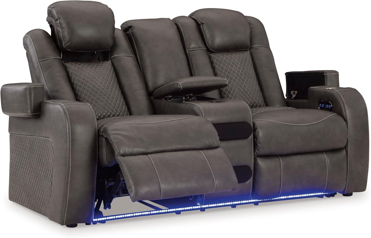 imageSignature Design by Ashley NextGen DuraPella Power Reclining Sofa Wireless ampamp USB Charging ZeroGravity Adjustable Headrest WaterRepellent Faux Leather DropDown Table BeigeBrown 86Dark Gray