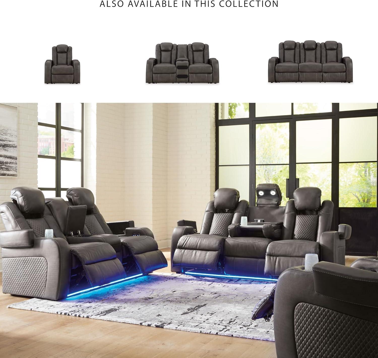 imageSignature Design by Ashley NextGen DuraPella Power Reclining Sofa Wireless ampamp USB Charging ZeroGravity Adjustable Headrest WaterRepellent Faux Leather DropDown Table BeigeBrown 86Dark Gray