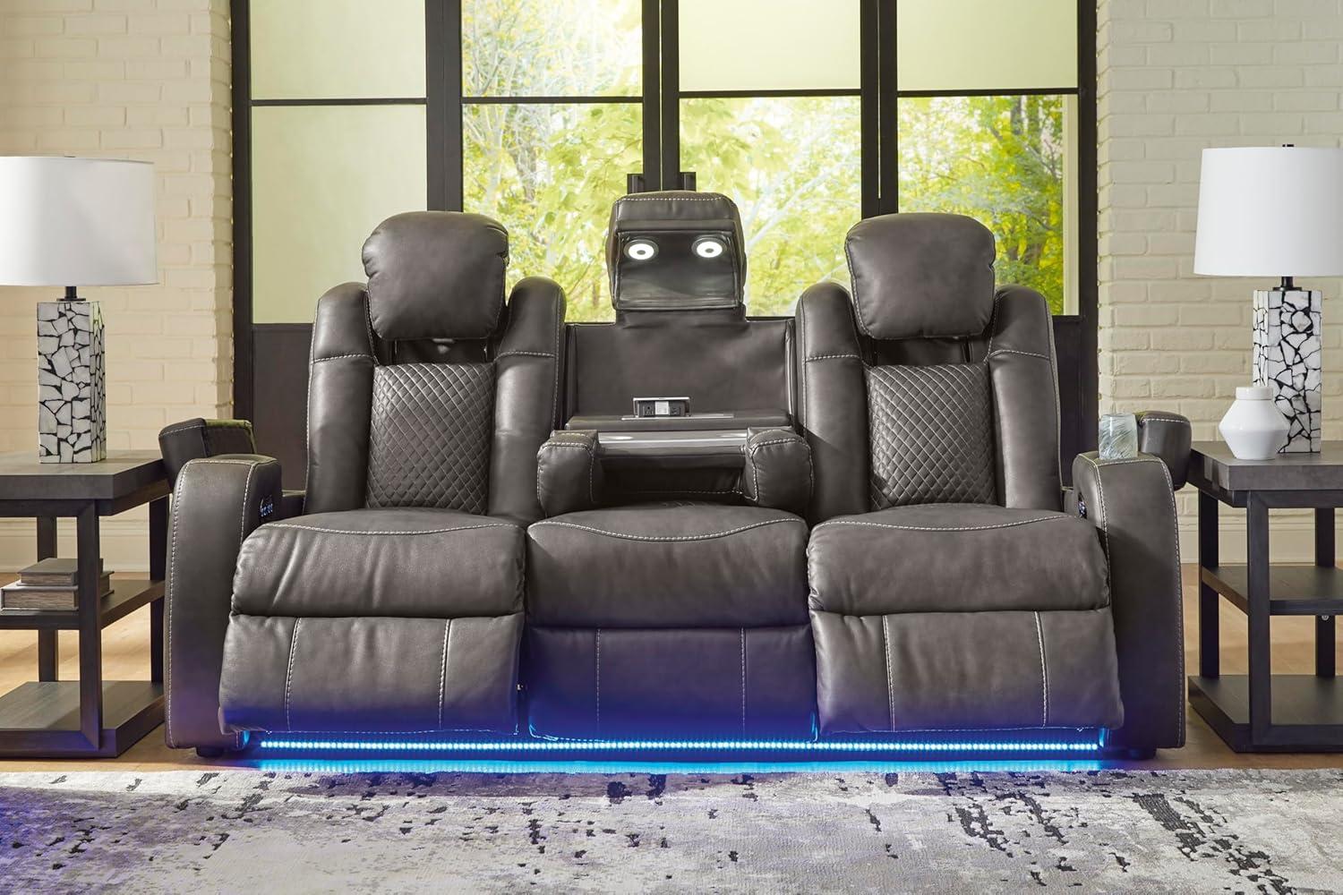 imageSignature Design by Ashley NextGen DuraPella Power Reclining Sofa Wireless ampamp USB Charging ZeroGravity Adjustable Headrest WaterRepellent Faux Leather DropDown Table BeigeBrown 86Dark Gray