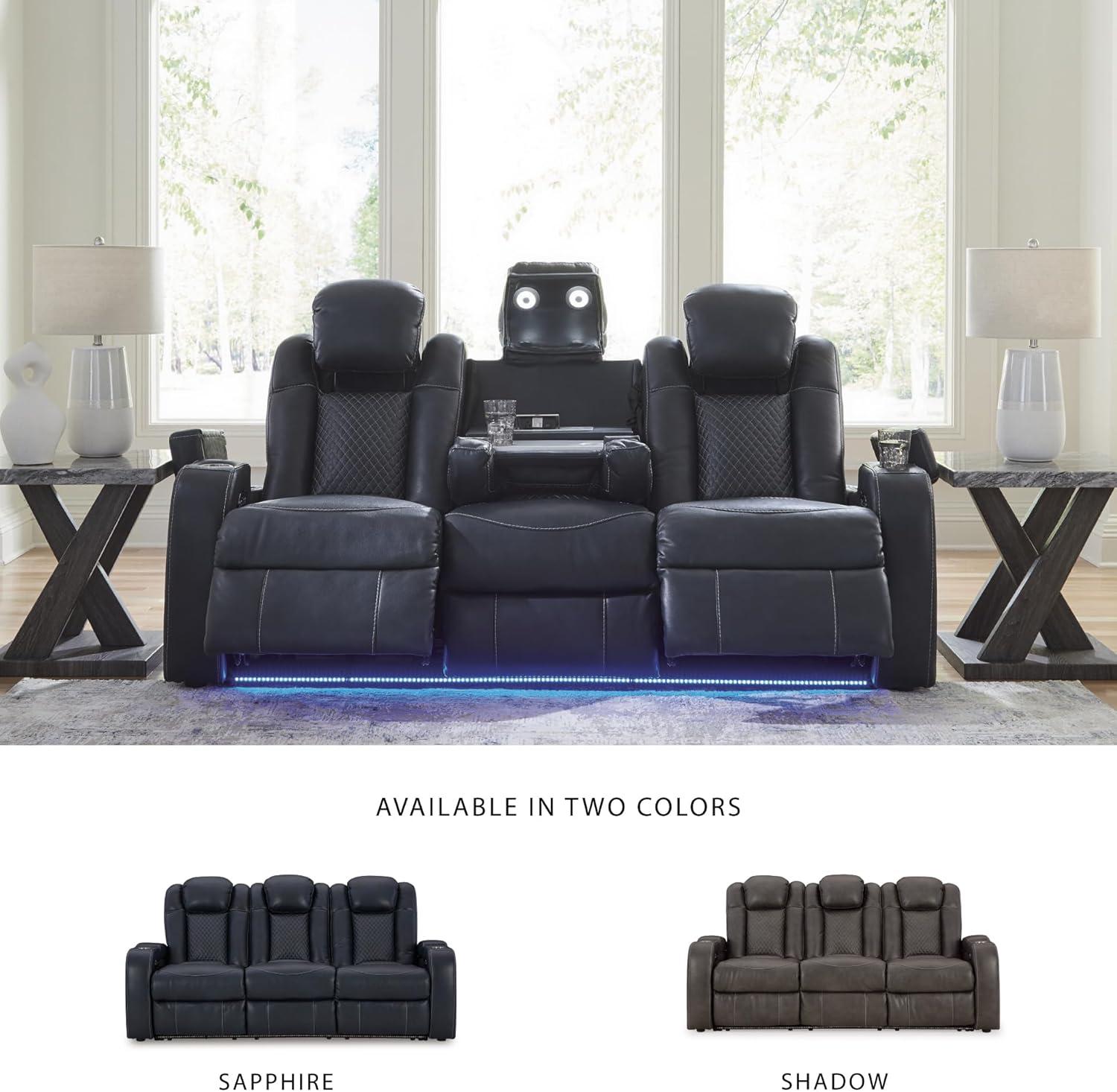 imageSignature Design by Ashley NextGen DuraPella Power Reclining Sofa Wireless ampamp USB Charging ZeroGravity Adjustable Headrest WaterRepellent Faux Leather DropDown Table BeigeBrown 86Navy