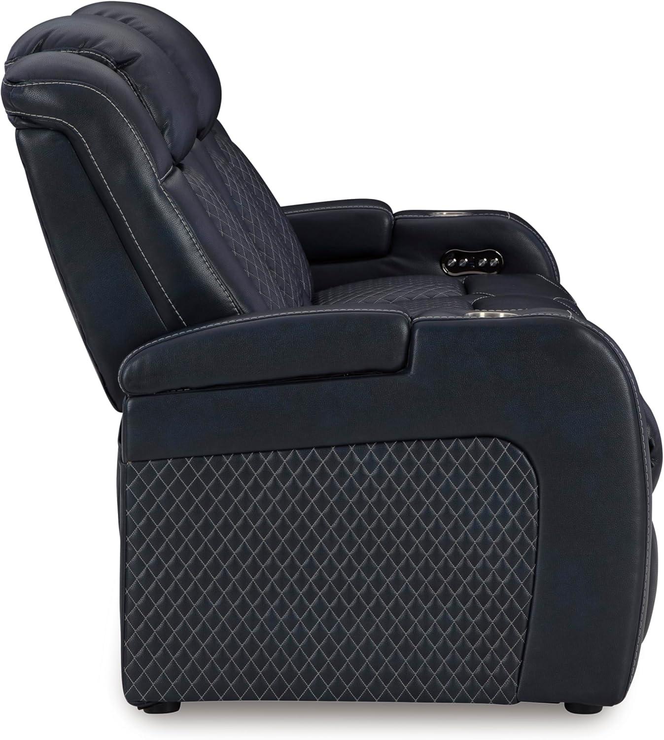 imageSignature Design by Ashley NextGen DuraPella Power Reclining Sofa Wireless ampamp USB Charging ZeroGravity Adjustable Headrest WaterRepellent Faux Leather DropDown Table BeigeBrown 86Navy