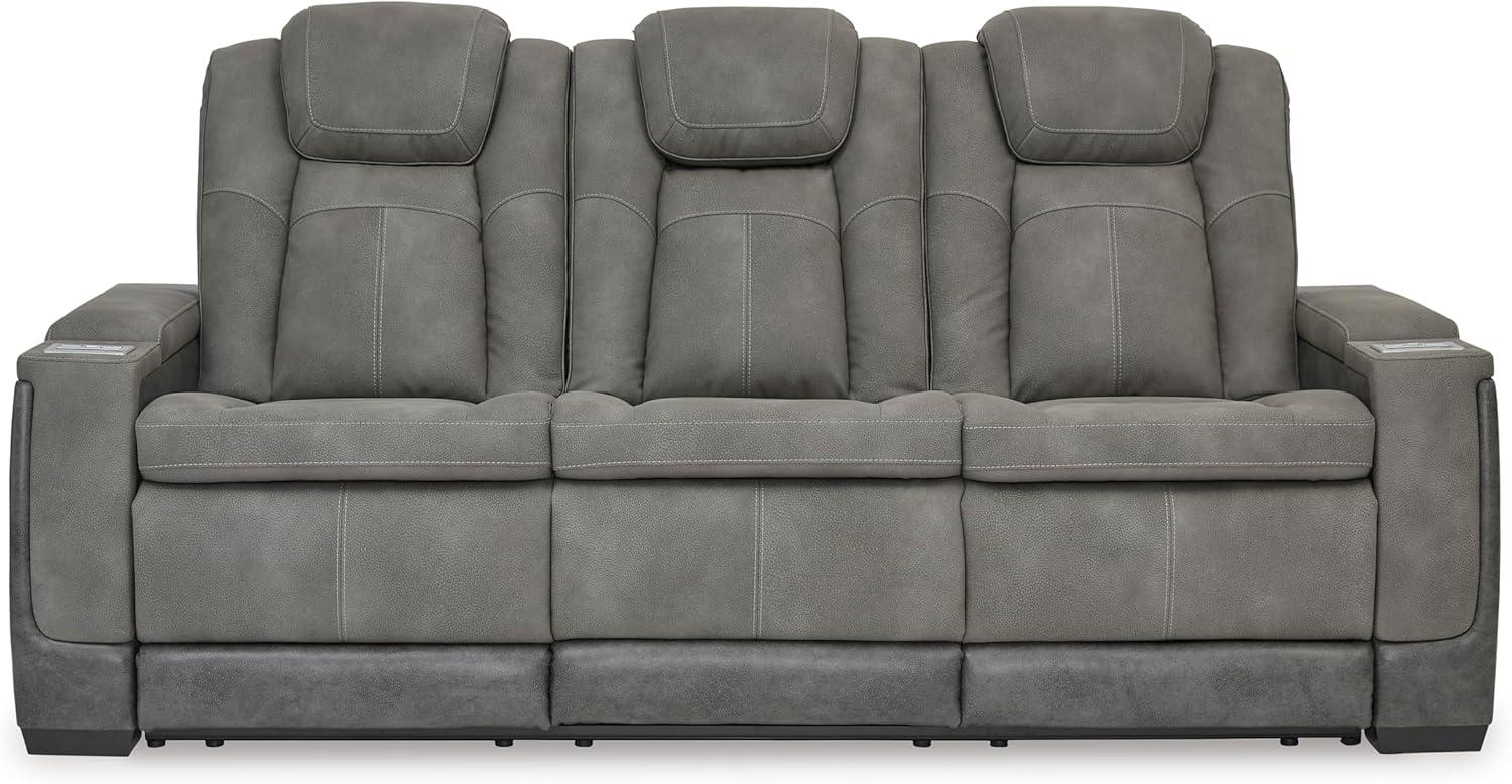 imageSignature Design by Ashley NextGen DuraPella Power Reclining Sofa Wireless ampamp USB Charging ZeroGravity Adjustable Headrest WaterRepellent Faux Leather DropDown Table BeigeBrown 86Grey