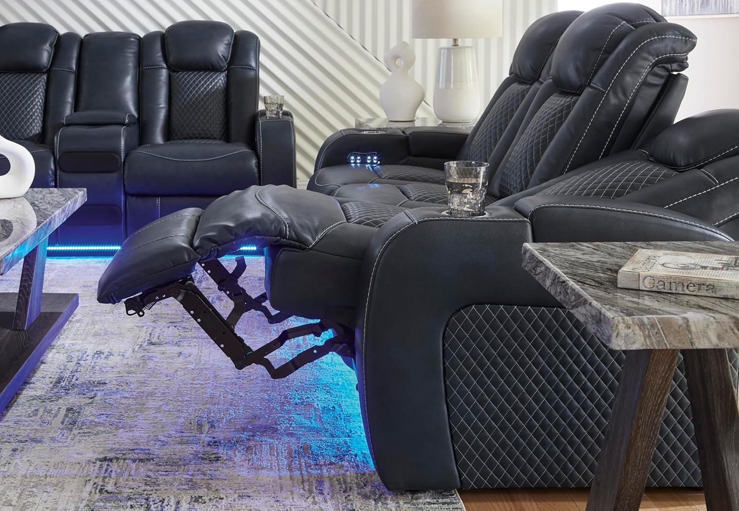 imageSignature Design by Ashley NextGen DuraPella Power Reclining Sofa Wireless ampamp USB Charging ZeroGravity Adjustable Headrest WaterRepellent Faux Leather DropDown Table BeigeBrown 86Navy
