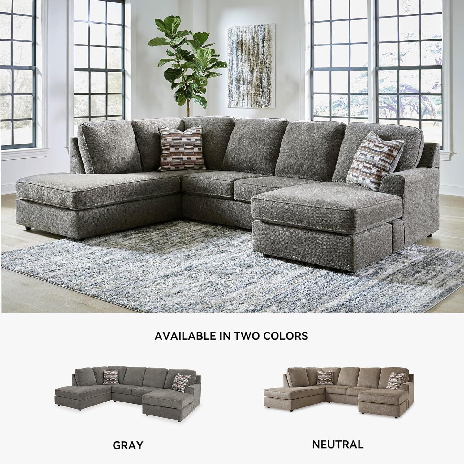 imageSignature Design by Ashley OPhannon Casual RightArm Facing Herringbone Chenille 2Piece Sectional with Chaise Loose Seat Cushions and 2 Throw Pillows GrayGrey