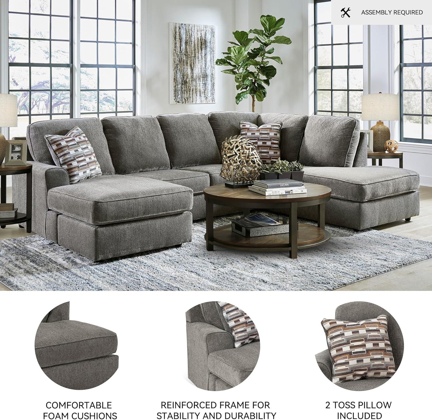 imageSignature Design by Ashley OPhannon Casual RightArm Facing Herringbone Chenille 2Piece Sectional with Chaise Loose Seat Cushions and 2 Throw Pillows GrayGrey