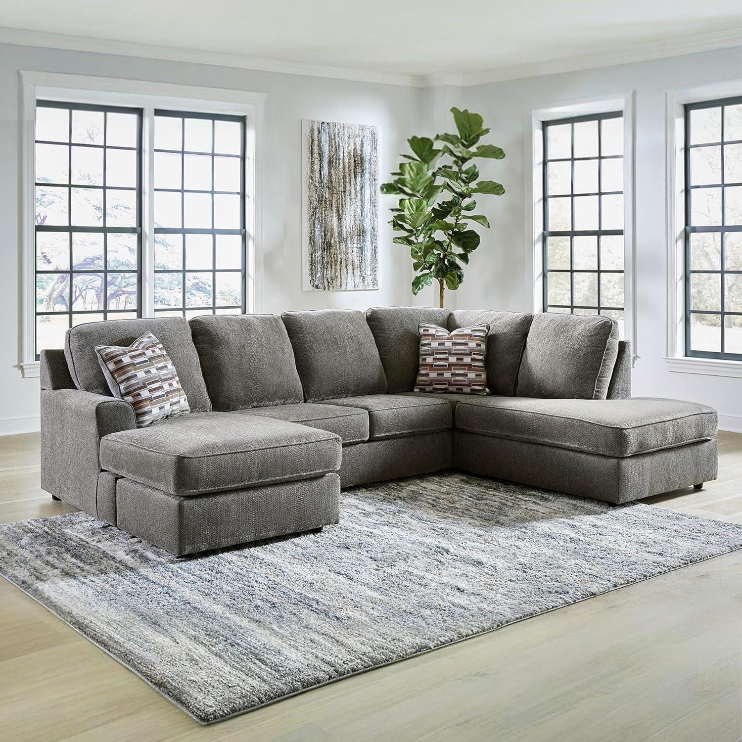 imageSignature Design by Ashley OPhannon Casual RightArm Facing Herringbone Chenille 2Piece Sectional with Chaise Loose Seat Cushions and 2 Throw Pillows GrayGrey