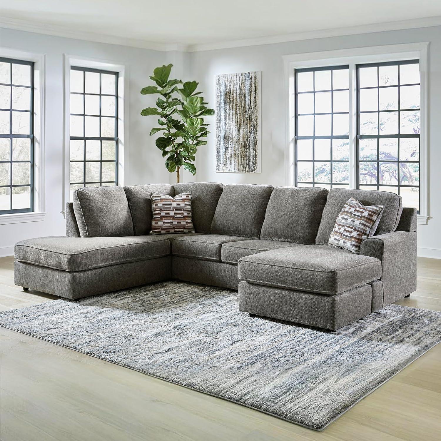imageSignature Design by Ashley OPhannon Casual RightArm Facing Herringbone Chenille 2Piece Sectional with Chaise Loose Seat Cushions and 2 Throw Pillows GrayGrey