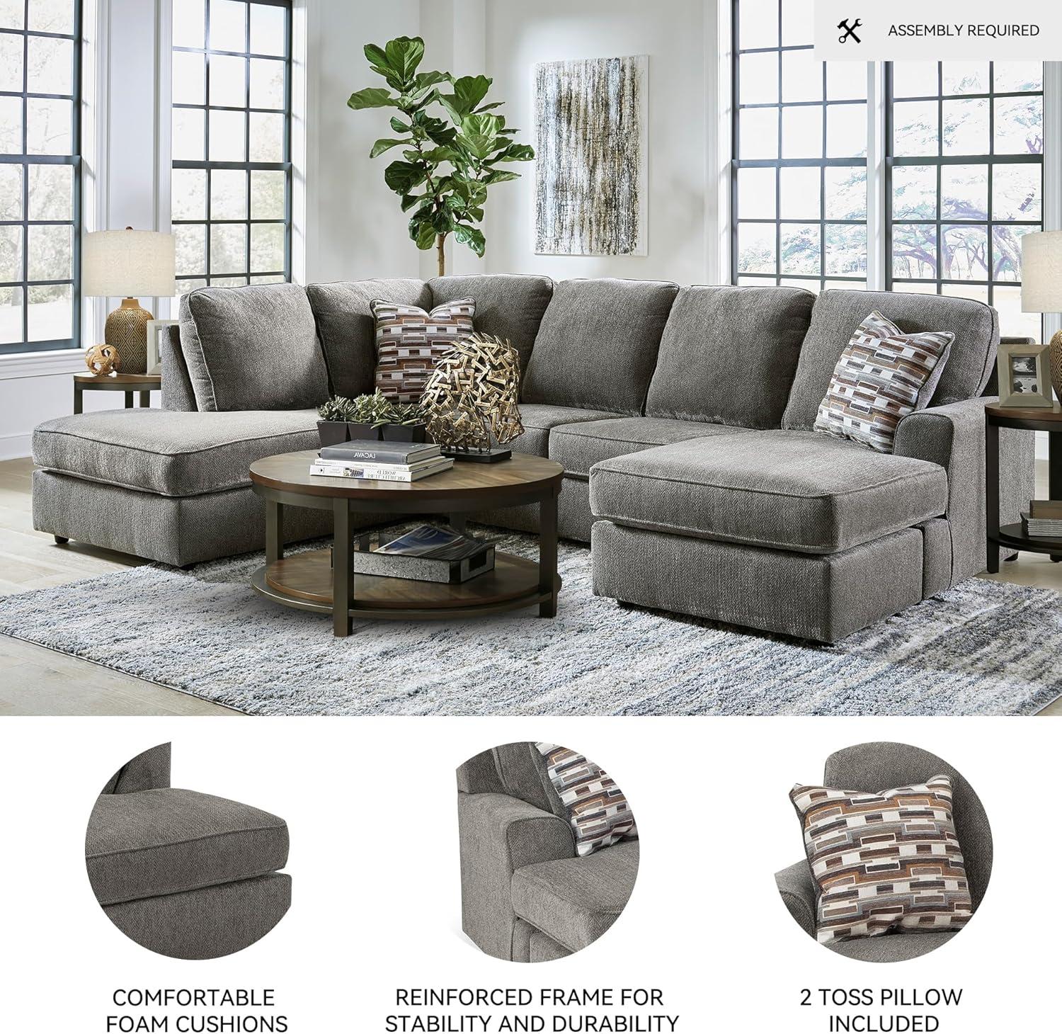 imageSignature Design by Ashley OPhannon Casual RightArm Facing Herringbone Chenille 2Piece Sectional with Chaise Loose Seat Cushions and 2 Throw Pillows GrayGrey