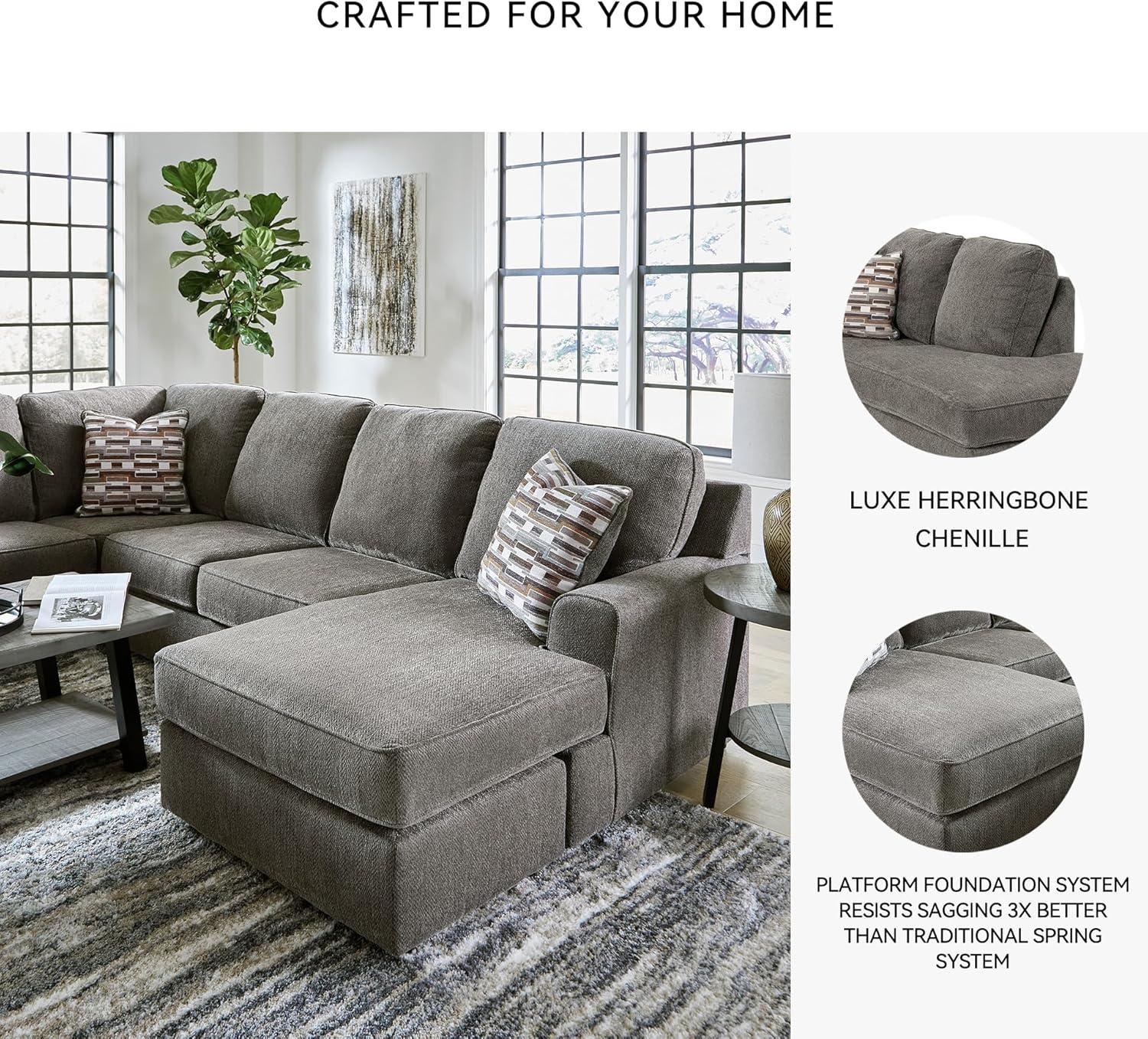 imageSignature Design by Ashley OPhannon Casual RightArm Facing Herringbone Chenille 2Piece Sectional with Chaise Loose Seat Cushions and 2 Throw Pillows GrayGrey
