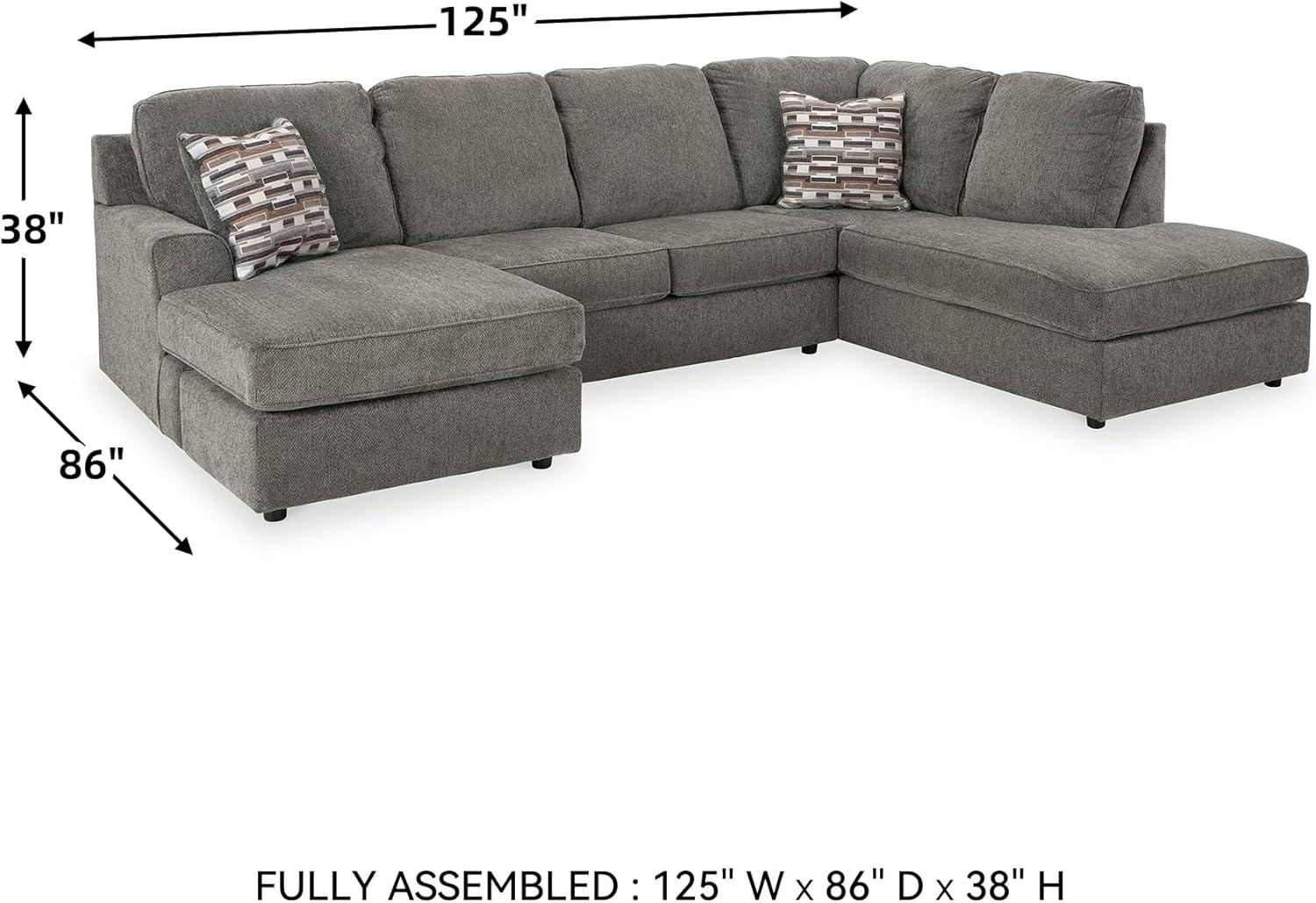 imageSignature Design by Ashley OPhannon Casual RightArm Facing Herringbone Chenille 2Piece Sectional with Chaise Loose Seat Cushions and 2 Throw Pillows GrayGrey