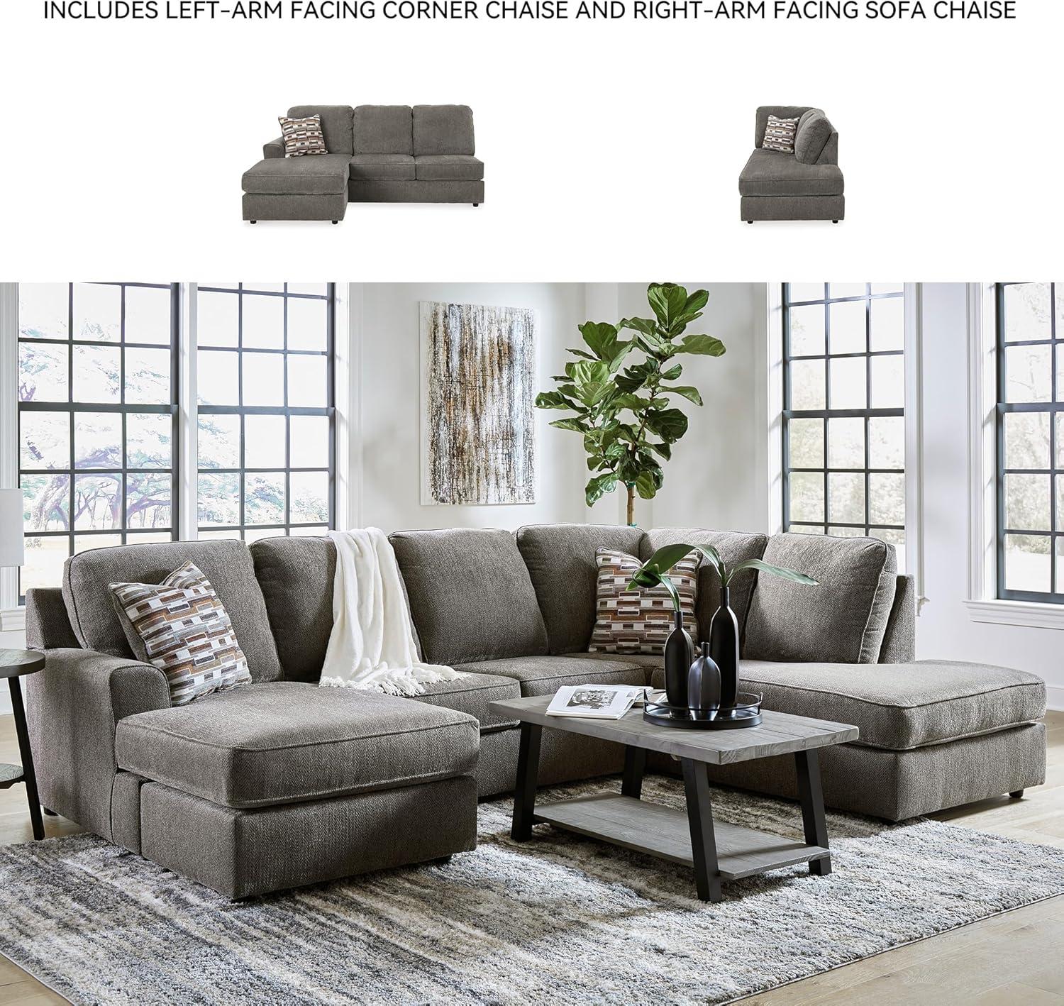 imageSignature Design by Ashley OPhannon Casual RightArm Facing Herringbone Chenille 2Piece Sectional with Chaise Loose Seat Cushions and 2 Throw Pillows GrayGrey