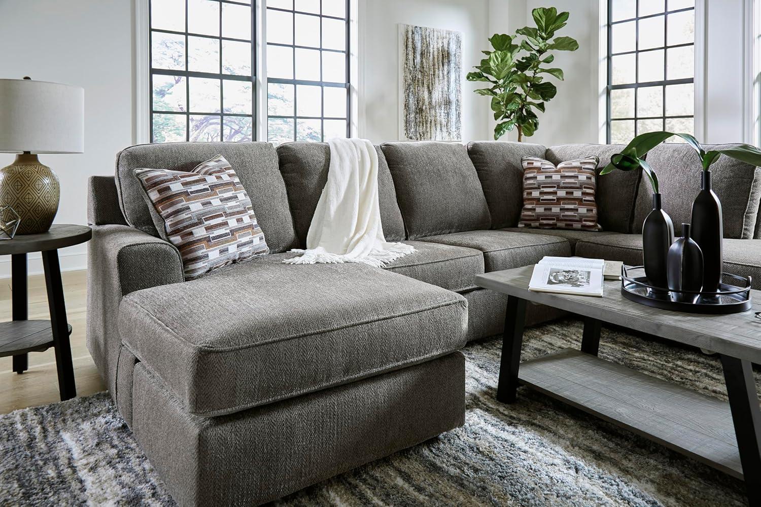 imageSignature Design by Ashley OPhannon Casual RightArm Facing Herringbone Chenille 2Piece Sectional with Chaise Loose Seat Cushions and 2 Throw Pillows GrayGrey