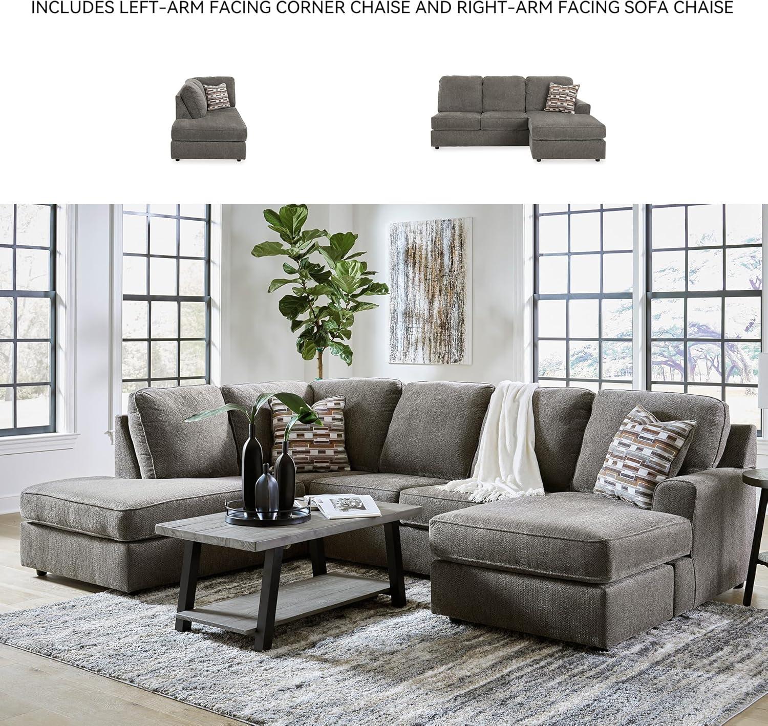 imageSignature Design by Ashley OPhannon Casual RightArm Facing Herringbone Chenille 2Piece Sectional with Chaise Loose Seat Cushions and 2 Throw Pillows GrayGrey