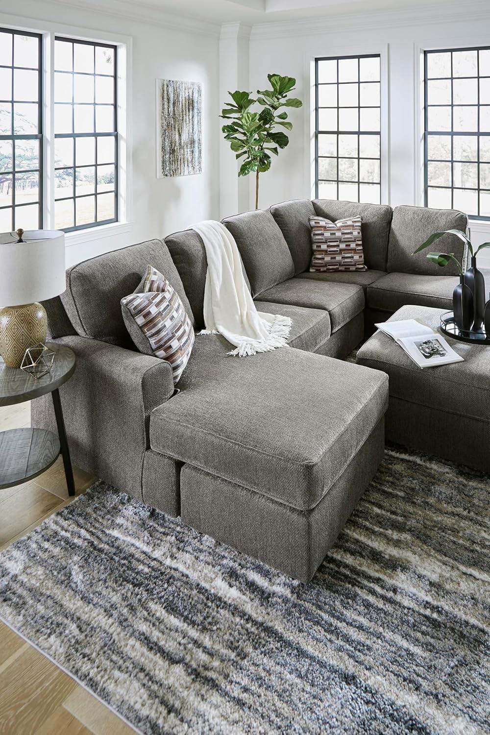 imageSignature Design by Ashley OPhannon Casual RightArm Facing Herringbone Chenille 2Piece Sectional with Chaise Loose Seat Cushions and 2 Throw Pillows GrayGrey