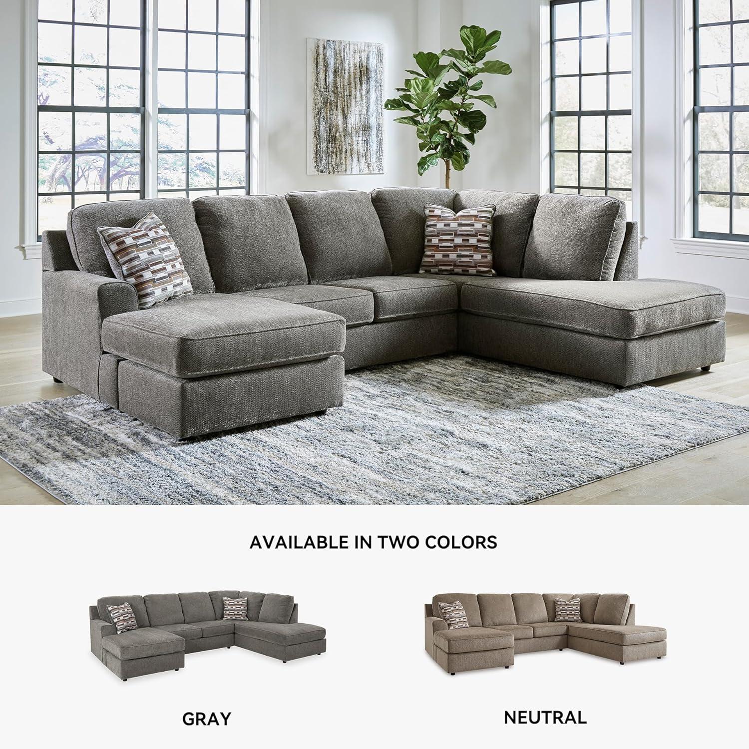imageSignature Design by Ashley OPhannon Casual RightArm Facing Herringbone Chenille 2Piece Sectional with Chaise Loose Seat Cushions and 2 Throw Pillows GrayGrey