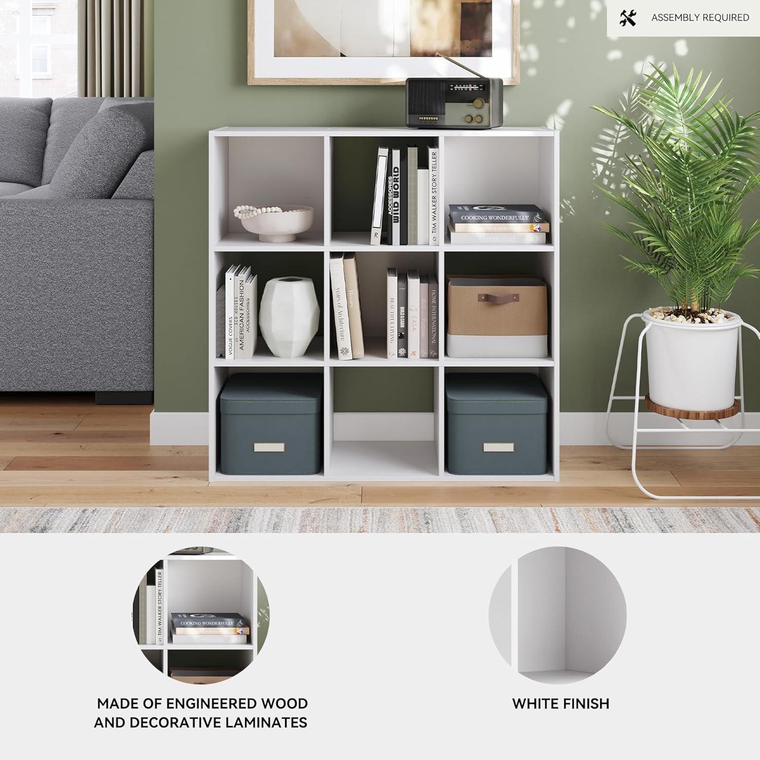 imageSignature Design by Ashley Paxberry Coastal 9 Cube Storage Organizer or Bookcase WhitewashWhite