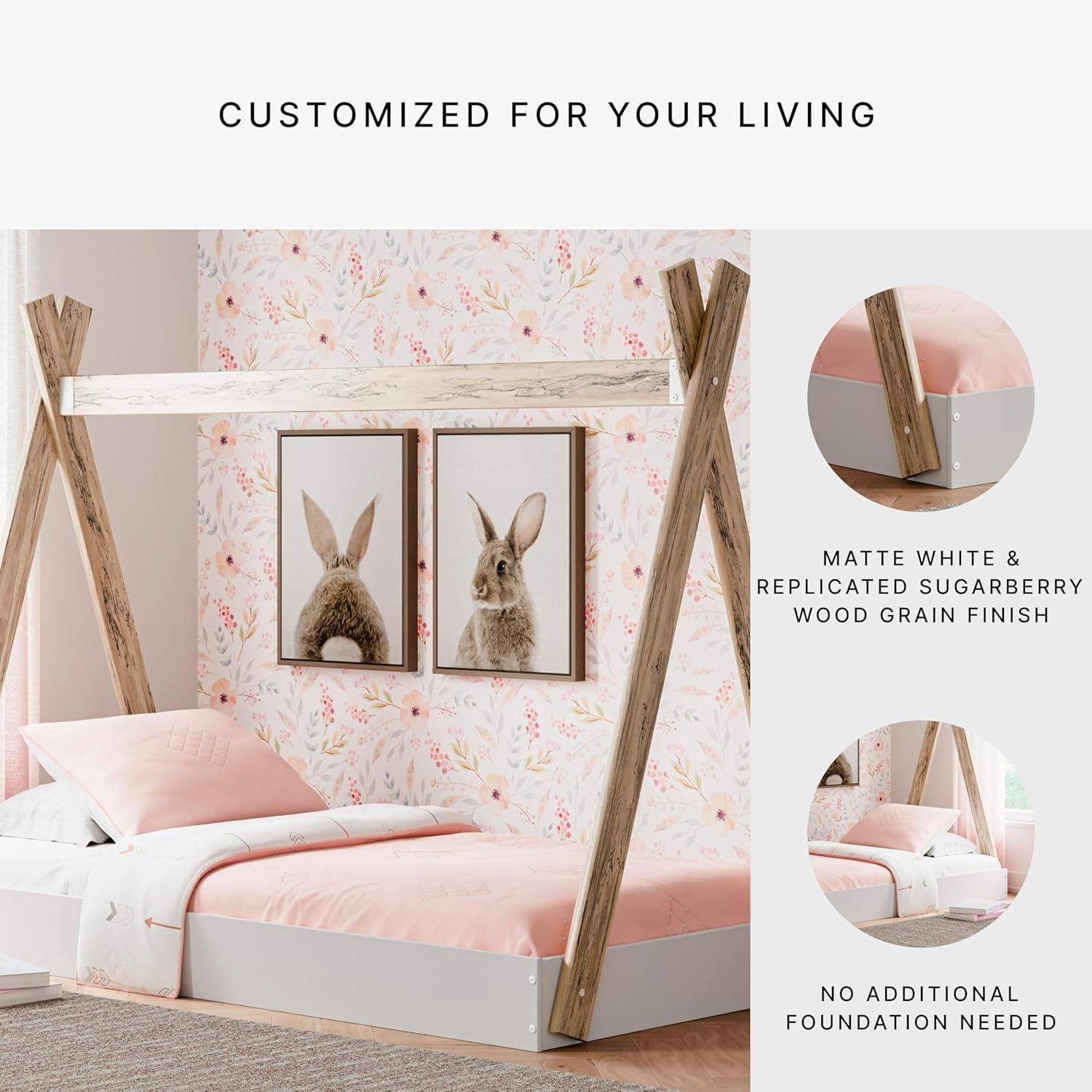 imageSignature Design by Ashley Piperton Contemporary YouthToddler Floor Tent Bed Frame Full Wood Foundation or Box Spring Not Needed Bedquot A Box Natural Wood Color ampamp WhiteWhiteNatural