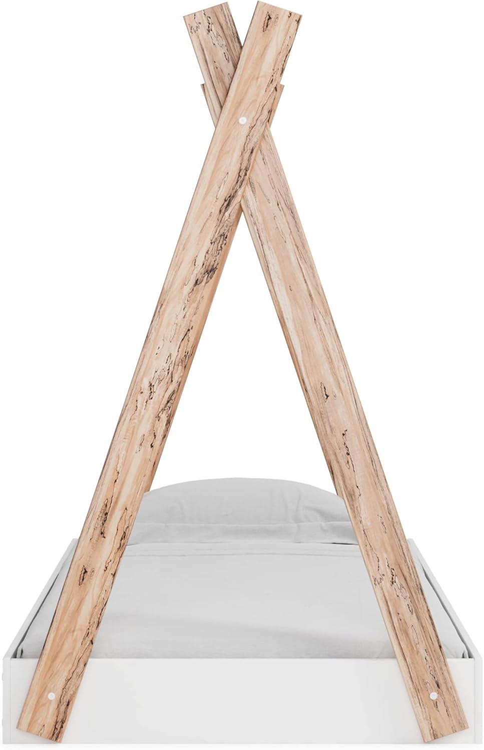 imageSignature Design by Ashley Piperton Contemporary YouthToddler Floor Tent Bed Frame Full Wood Foundation or Box Spring Not Needed Bedquot A Box Natural Wood Color ampamp WhiteWhiteNatural