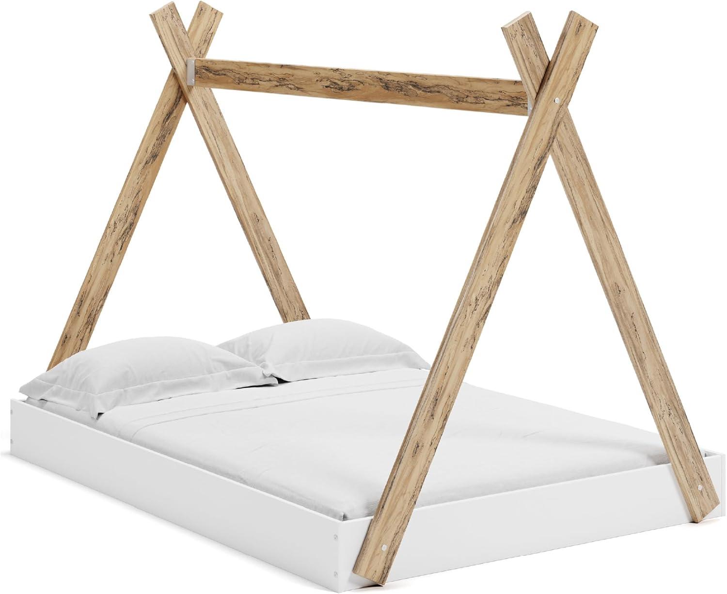 imageSignature Design by Ashley Piperton Contemporary YouthToddler Floor Tent Bed Frame Full Wood Foundation or Box Spring Not Needed Bedquot A Box Natural Wood Color ampamp WhiteWhiteNatural
