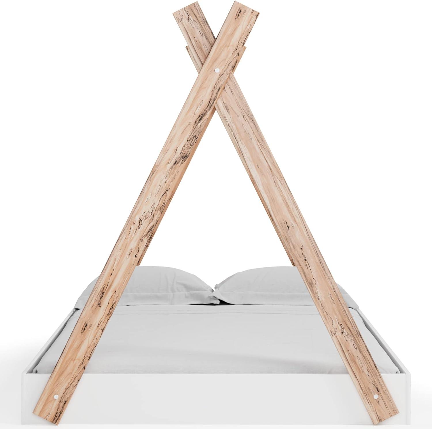 imageSignature Design by Ashley Piperton Contemporary YouthToddler Floor Tent Bed Frame Full Wood Foundation or Box Spring Not Needed Bedquot A Box Natural Wood Color ampamp WhiteWhiteNatural