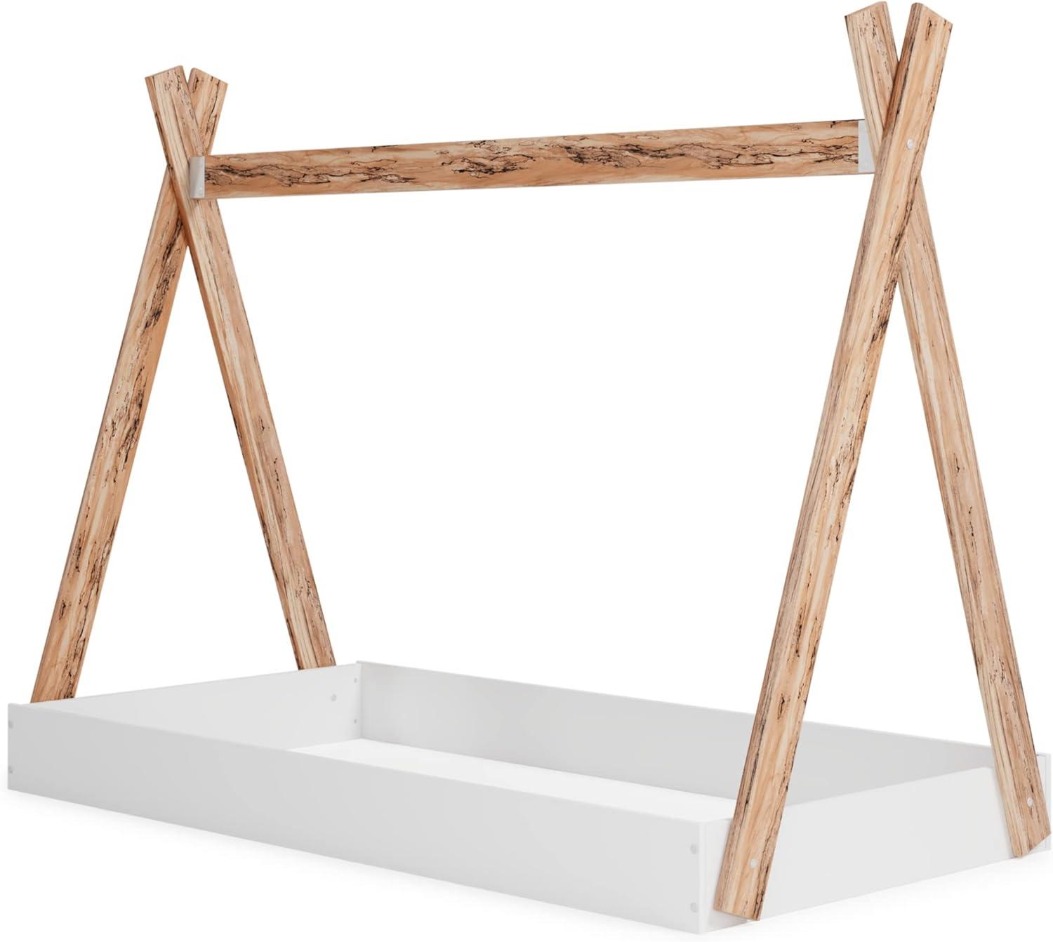 imageSignature Design by Ashley Piperton Contemporary YouthToddler Floor Tent Bed Frame Full Wood Foundation or Box Spring Not Needed Bedquot A Box Natural Wood Color ampamp WhiteWhiteNatural