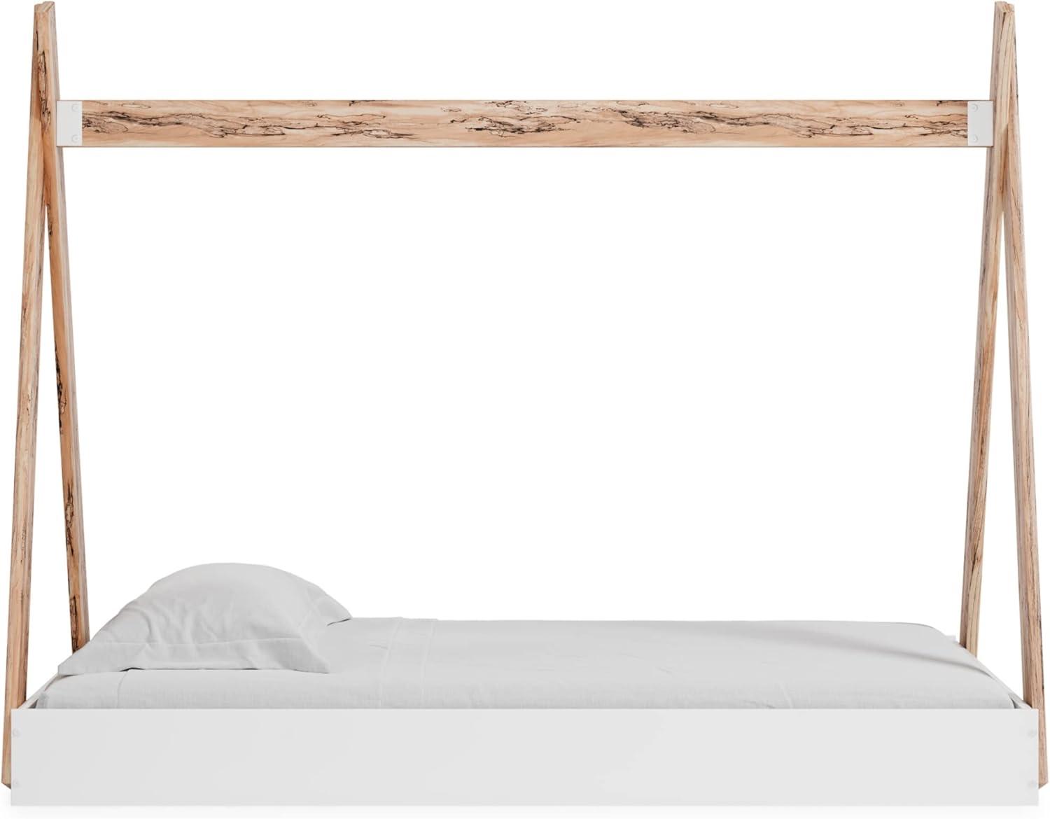 imageSignature Design by Ashley Piperton Contemporary YouthToddler Floor Tent Bed Frame Full Wood Foundation or Box Spring Not Needed Bedquot A Box Natural Wood Color ampamp WhiteWhiteNatural