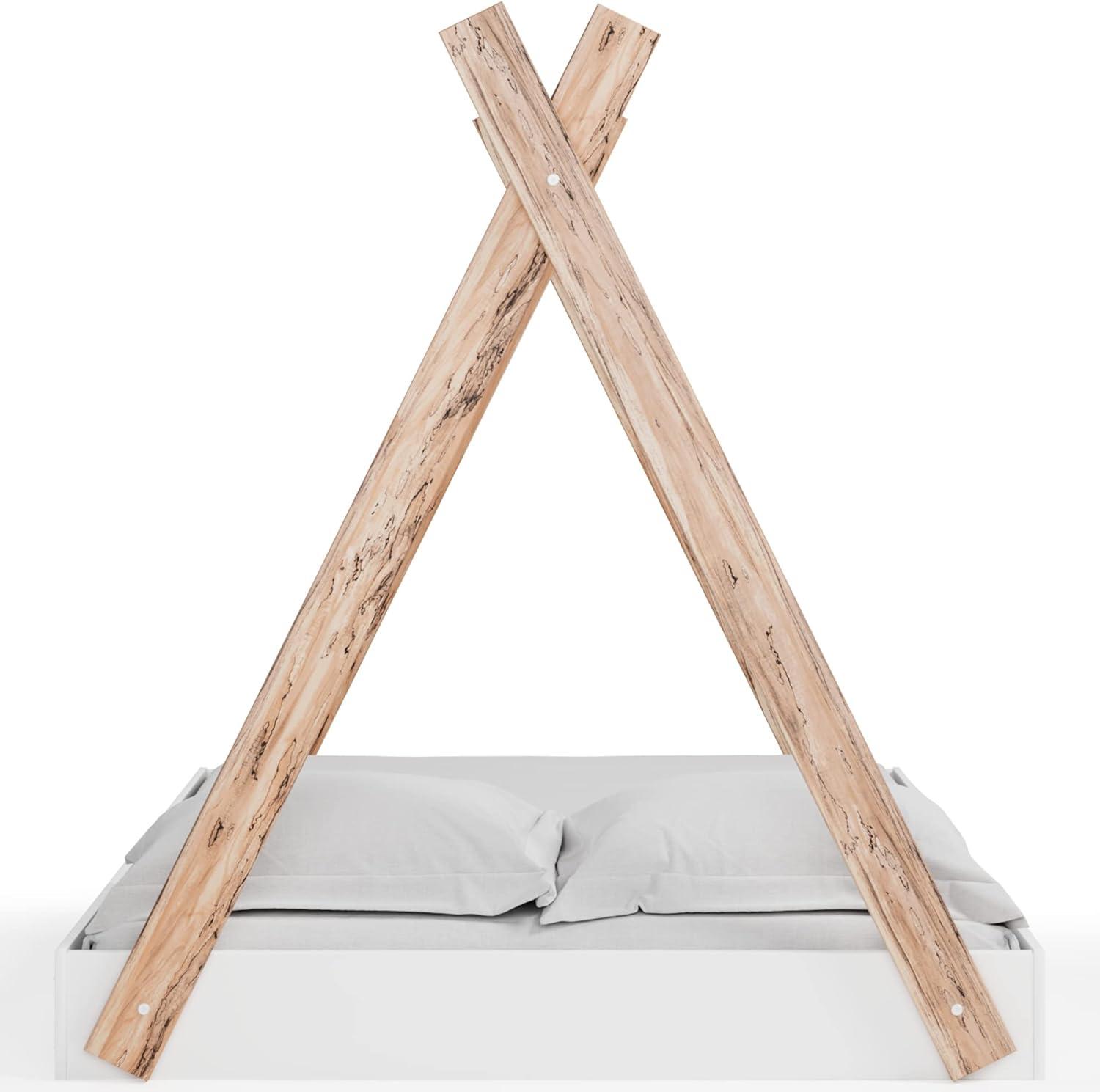 imageSignature Design by Ashley Piperton Contemporary YouthToddler Floor Tent Bed Frame Full Wood Foundation or Box Spring Not Needed Bedquot A Box Natural Wood Color ampamp WhiteWhiteNatural