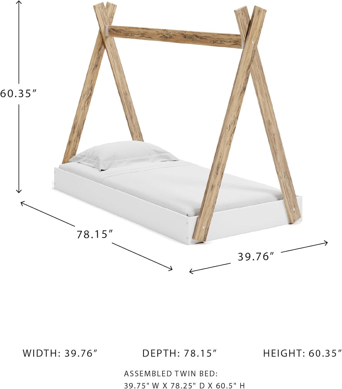 imageSignature Design by Ashley Piperton Contemporary YouthToddler Floor Tent Bed Frame Full Wood Foundation or Box Spring Not Needed Bedquot A Box Natural Wood Color ampamp WhiteWhiteNatural