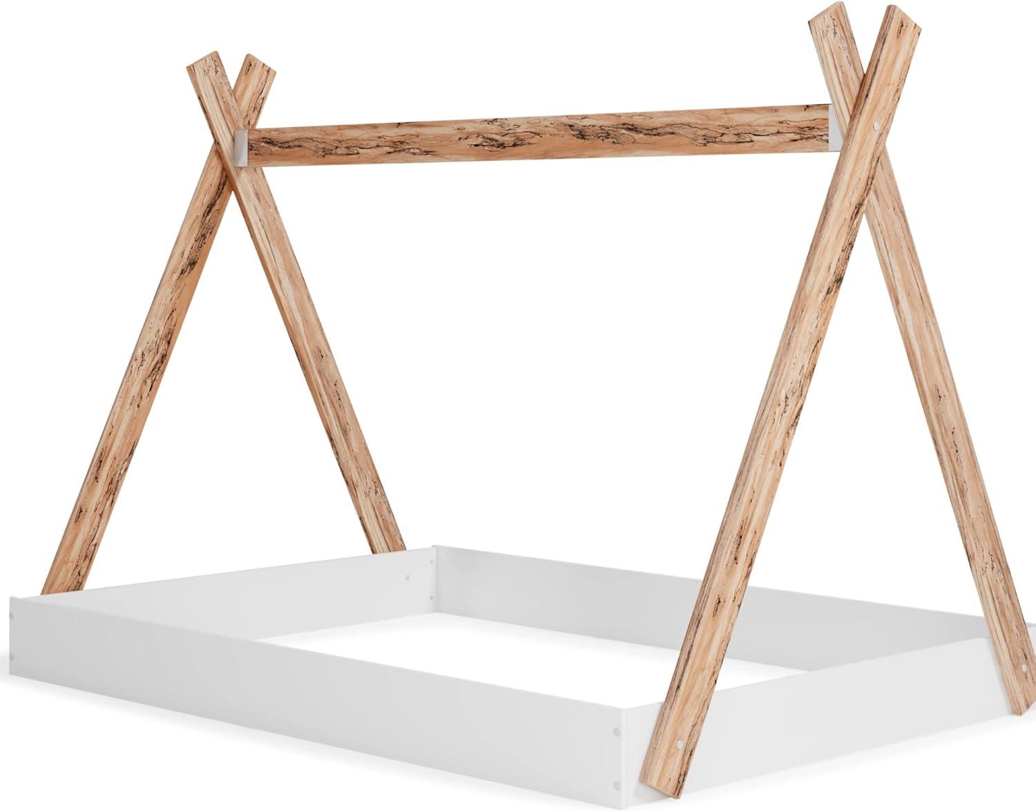 imageSignature Design by Ashley Piperton Contemporary YouthToddler Floor Tent Bed Frame Full Wood Foundation or Box Spring Not Needed Bedquot A Box Natural Wood Color ampamp WhiteWhiteNatural