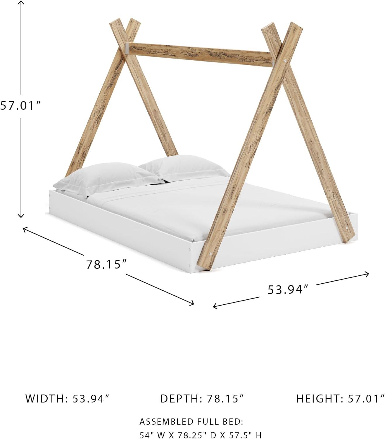 imageSignature Design by Ashley Piperton Contemporary YouthToddler Floor Tent Bed Frame Full Wood Foundation or Box Spring Not Needed Bedquot A Box Natural Wood Color ampamp WhiteWhiteNatural