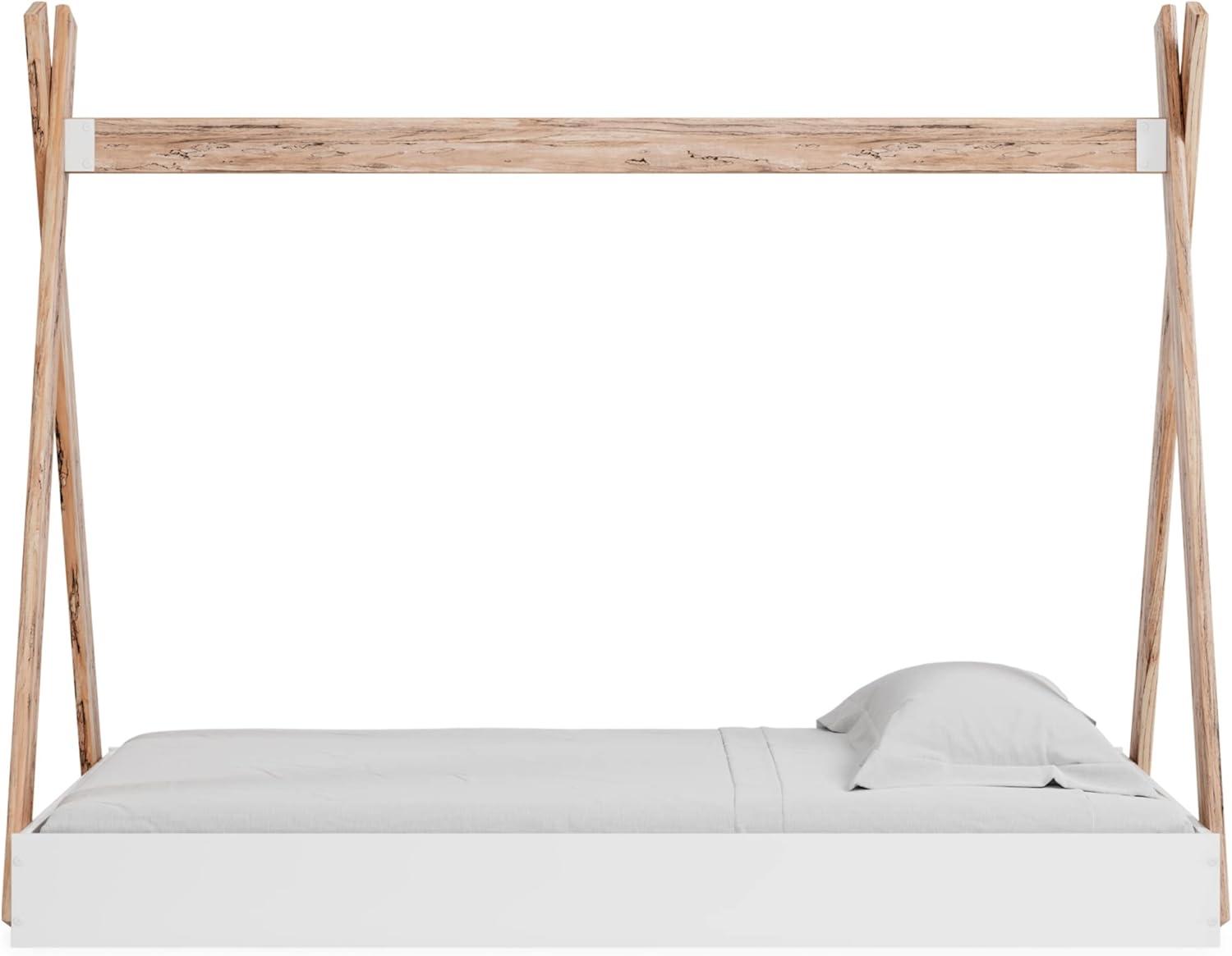 imageSignature Design by Ashley Piperton Contemporary YouthToddler Floor Tent Bed Frame Full Wood Foundation or Box Spring Not Needed Bedquot A Box Natural Wood Color ampamp WhiteWhiteNatural