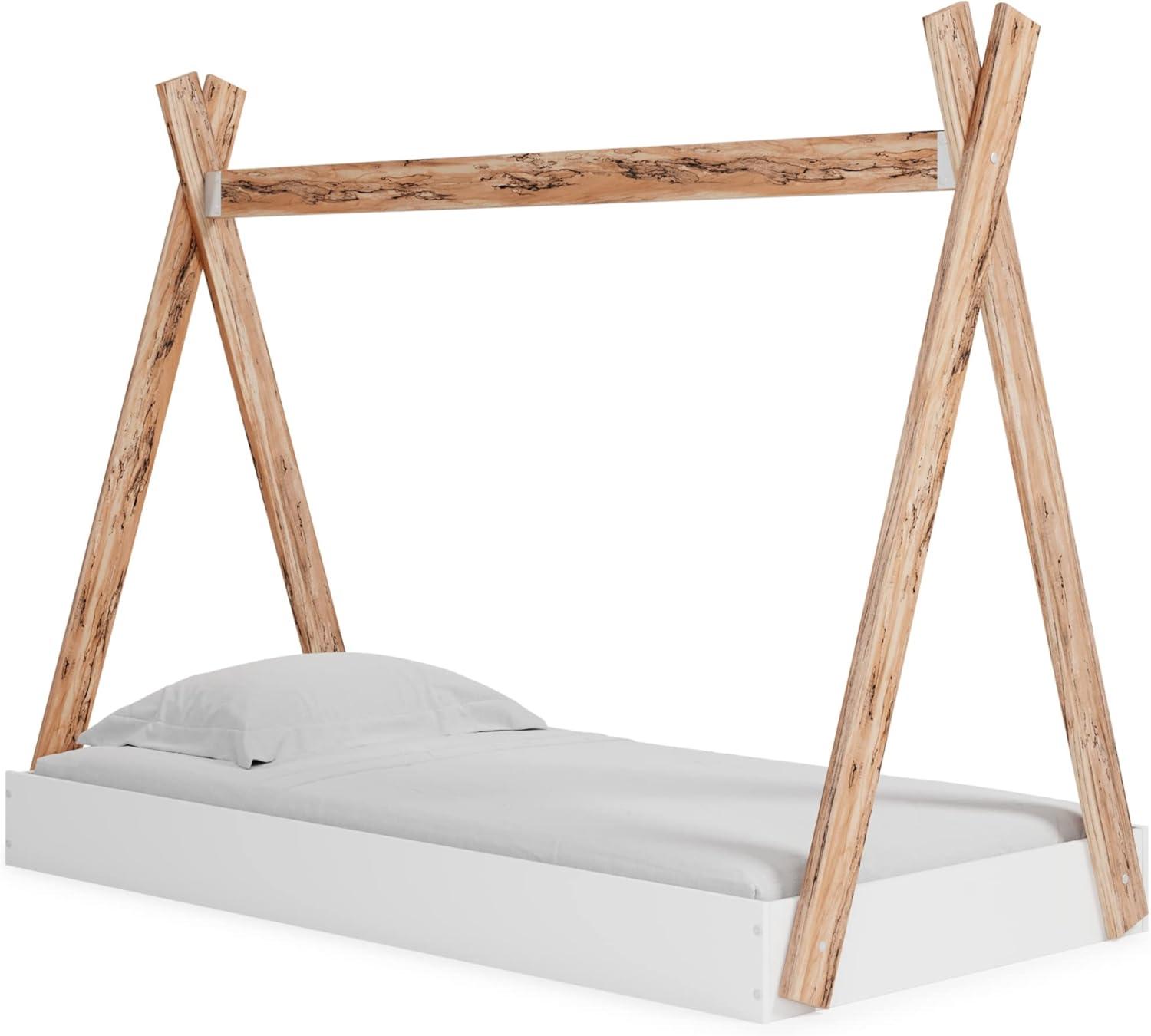 imageSignature Design by Ashley Piperton Contemporary YouthToddler Floor Tent Bed Frame Full Wood Foundation or Box Spring Not Needed Bedquot A Box Natural Wood Color ampamp WhiteWhiteNatural