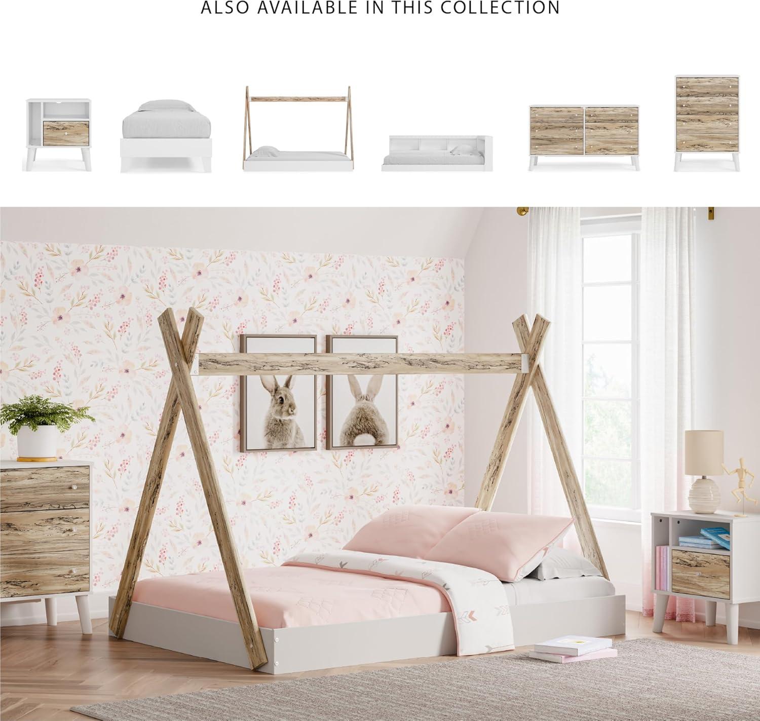 imageSignature Design by Ashley Piperton Contemporary YouthToddler Floor Tent Bed Frame Full Wood Foundation or Box Spring Not Needed Bedquot A Box Natural Wood Color ampamp WhiteWhiteNatural