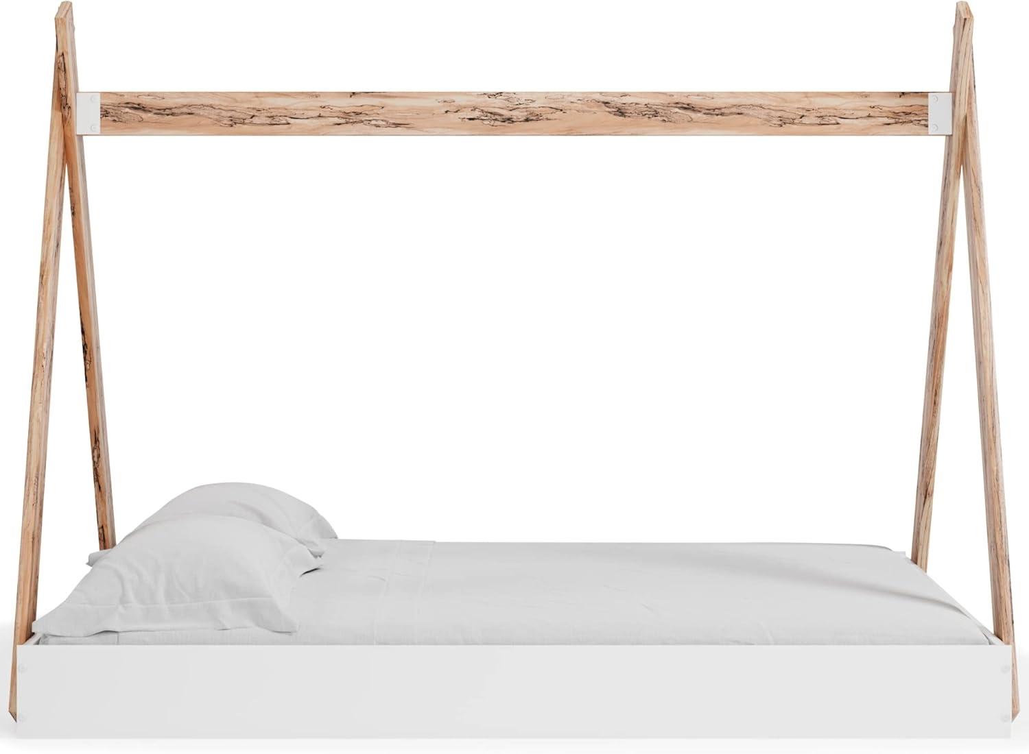 imageSignature Design by Ashley Piperton Contemporary YouthToddler Floor Tent Bed Frame Full Wood Foundation or Box Spring Not Needed Bedquot A Box Natural Wood Color ampamp WhiteWhiteNatural
