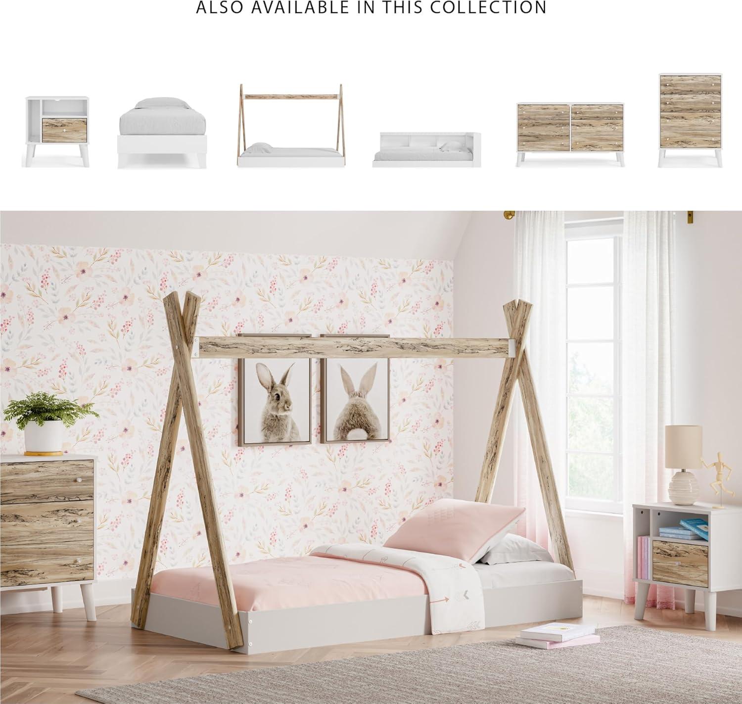 imageSignature Design by Ashley Piperton Contemporary YouthToddler Floor Tent Bed Frame Full Wood Foundation or Box Spring Not Needed Bedquot A Box Natural Wood Color ampamp WhiteWhiteNatural