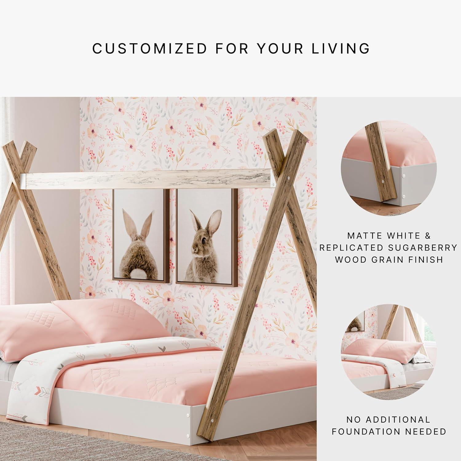 imageSignature Design by Ashley Piperton Contemporary YouthToddler Floor Tent Bed Frame Full Wood Foundation or Box Spring Not Needed Bedquot A Box Natural Wood Color ampamp WhiteWhiteNatural