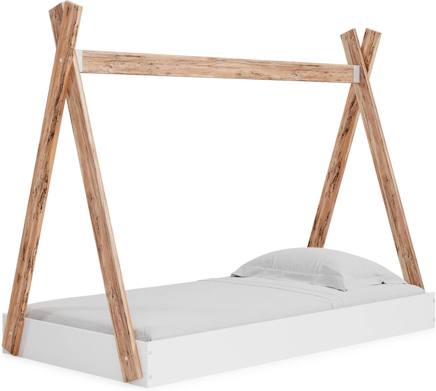imageSignature Design by Ashley Piperton Contemporary YouthToddler Floor Tent Bed Frame Full Wood Foundation or Box Spring Not Needed Bedquot A Box Natural Wood Color ampamp WhiteWhiteNatural