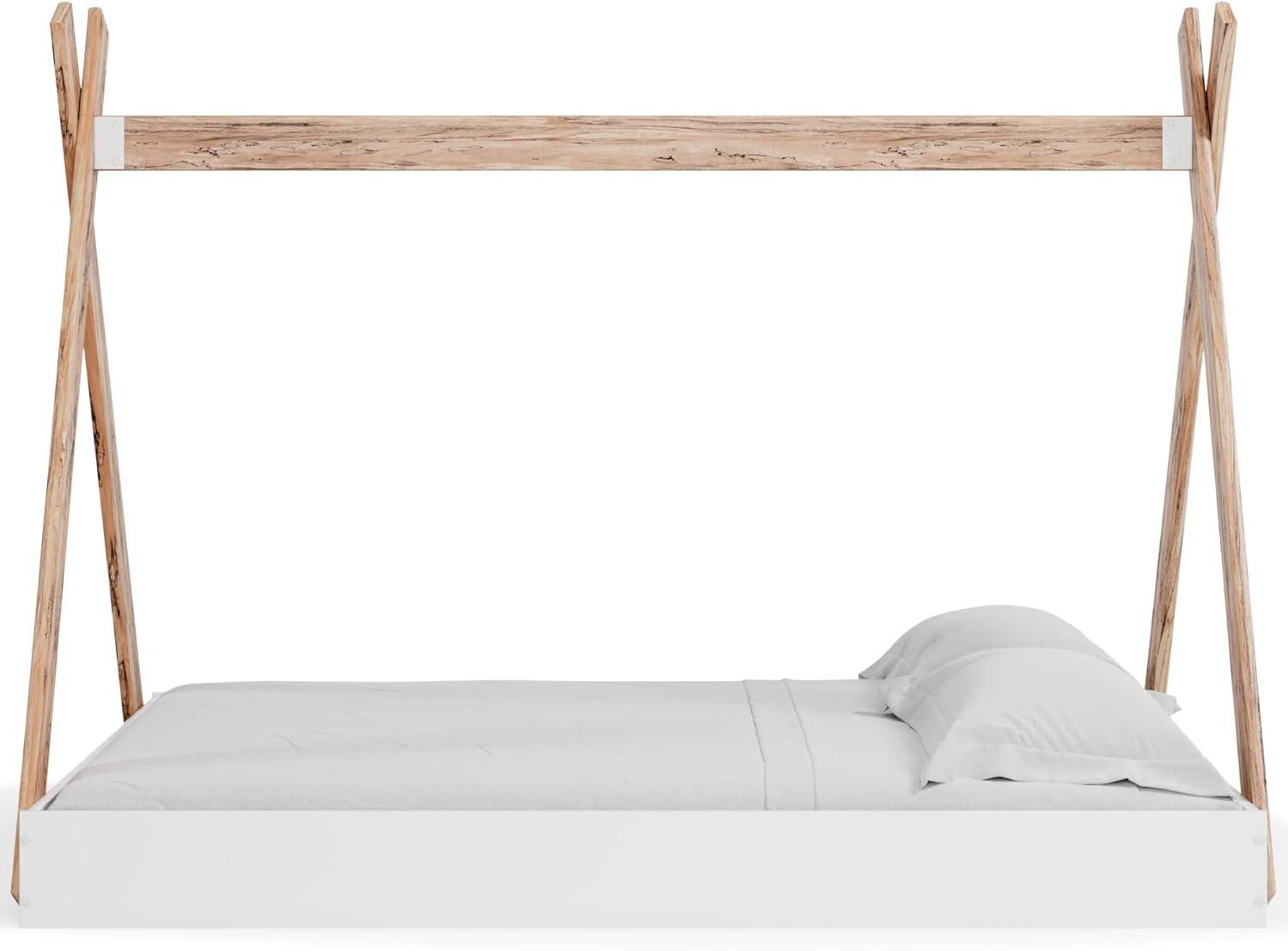 imageSignature Design by Ashley Piperton Contemporary YouthToddler Floor Tent Bed Frame Full Wood Foundation or Box Spring Not Needed Bedquot A Box Natural Wood Color ampamp WhiteWhiteNatural