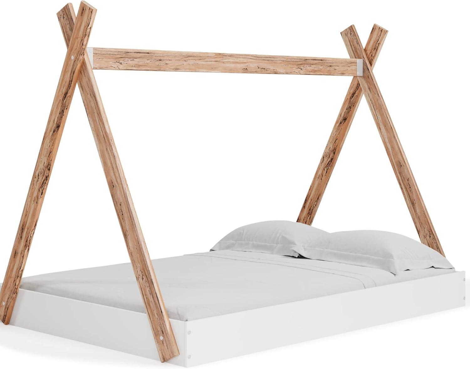 imageSignature Design by Ashley Piperton Contemporary YouthToddler Floor Tent Bed Frame Full Wood Foundation or Box Spring Not Needed Bedquot A Box Natural Wood Color ampamp WhiteWhiteNatural