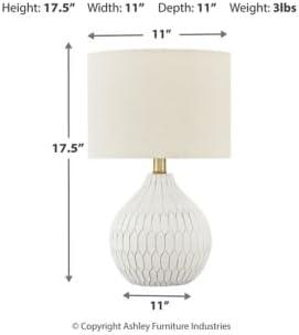 imageSignature Design by Ashley Rainermen Casual Ceramic Table Lamp Transparent White Glaze Finish Drum Hardback Fabric Shade 11quot W x 11quot D x 21quot H Off WhiteWhite